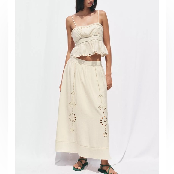 ZARA EMBROIDERED EYELET MIDI SKIRT - Picture 1 of 12